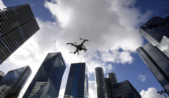 Drone flying over the city
