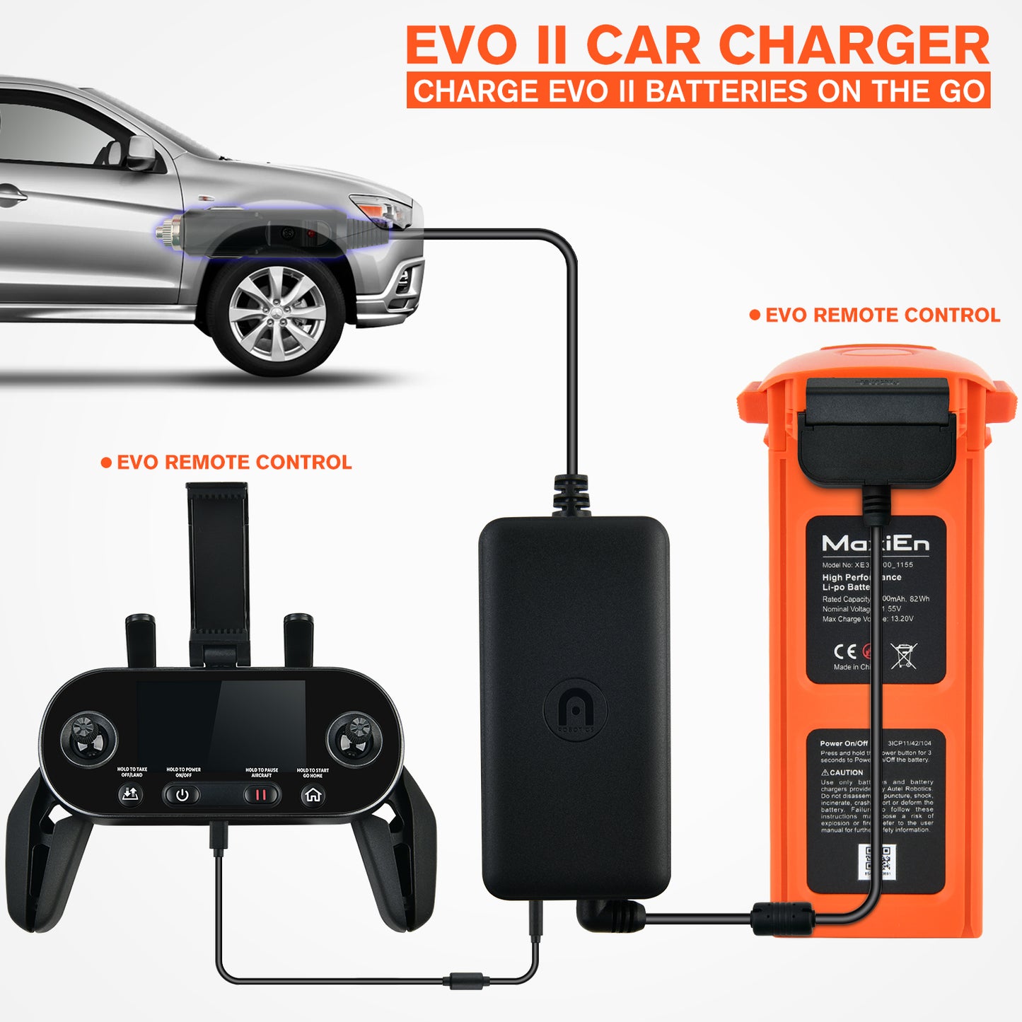 EVO II Car Carger for EVO II Battery and Remote Controller